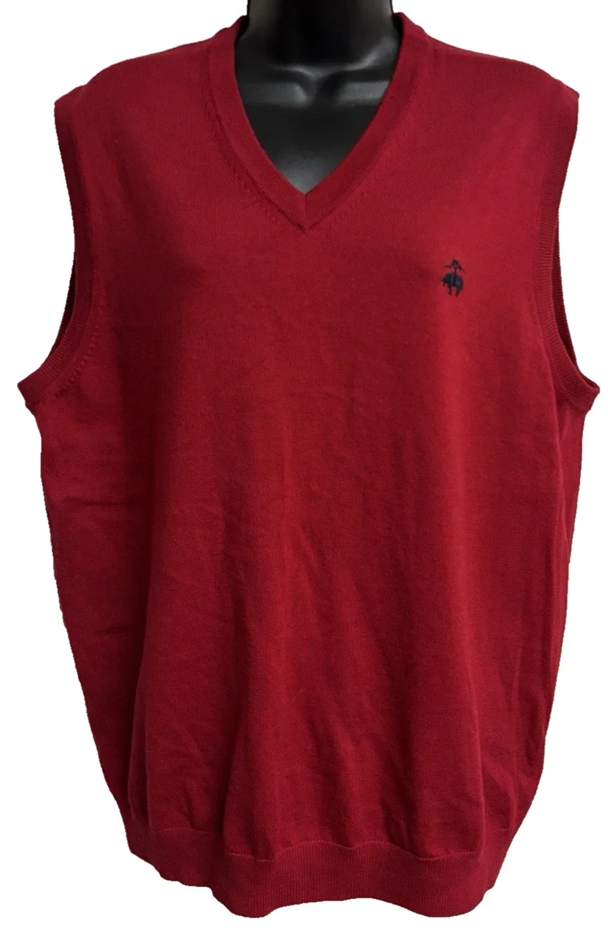 346 Brooks Mens Wool Vest Size Large L V-Neck Sleeveless Pull Over Knit EUC